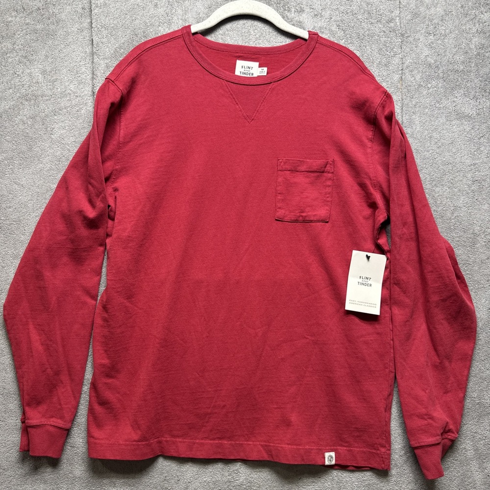 flint and tinder crewneck Shirt Mens M Red Pullover Long Sleeve